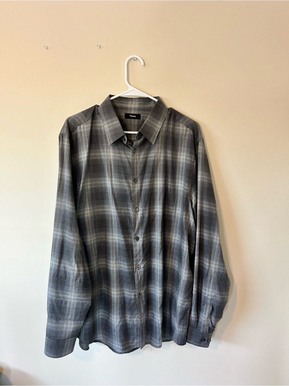 Theory Men's Gray Plaid Button-Down Shirt